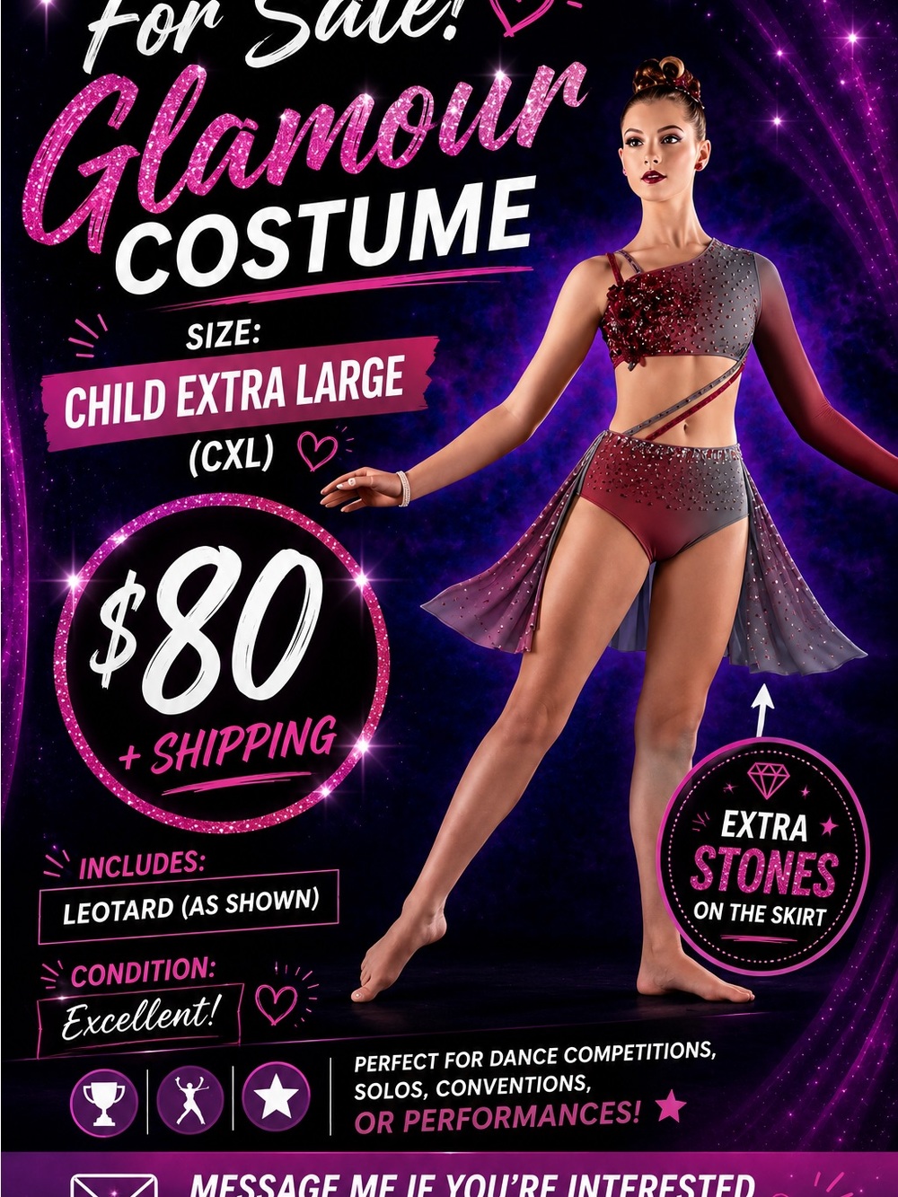 Glamour Burgundy & Gray Dance Leotard with Sparkle Skirt